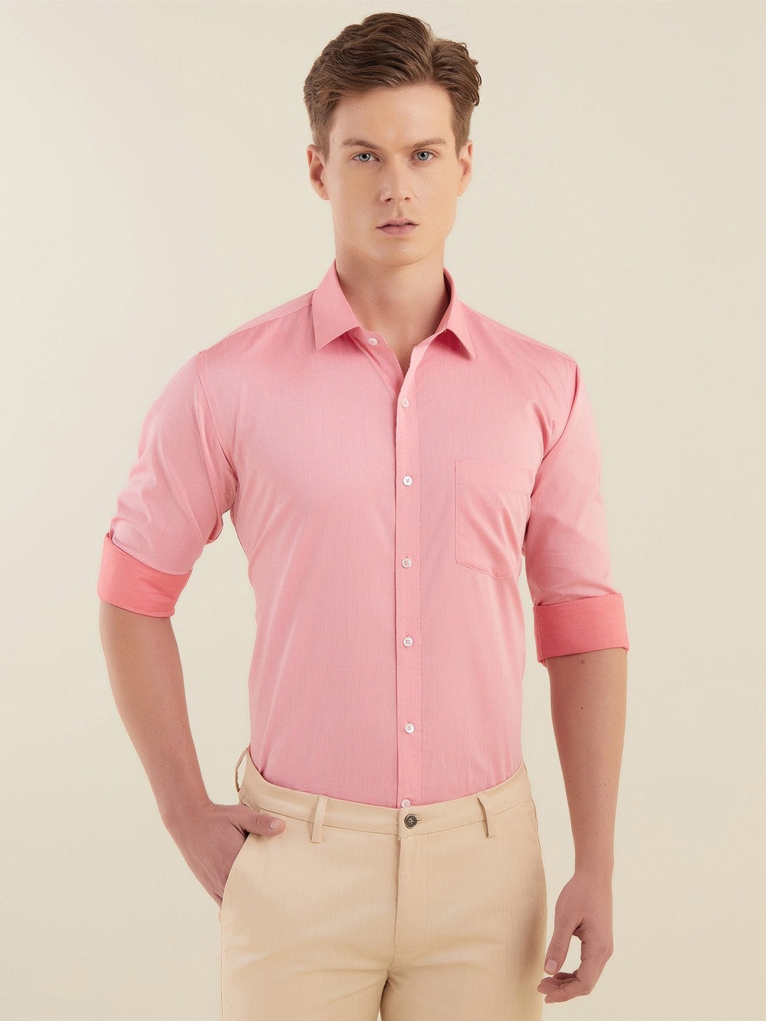 

Stori Men Slim Fit Opaque Formal Shirt, Pink