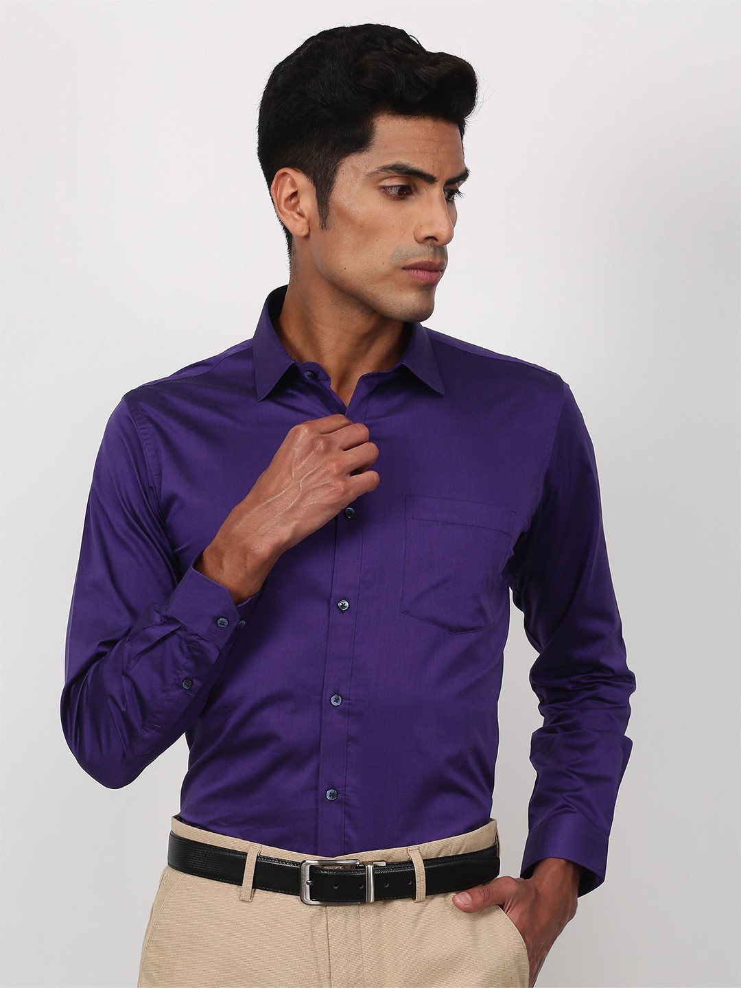 

Stori Spread Collar Slim Fit Cotton Formal Shirt, Purple