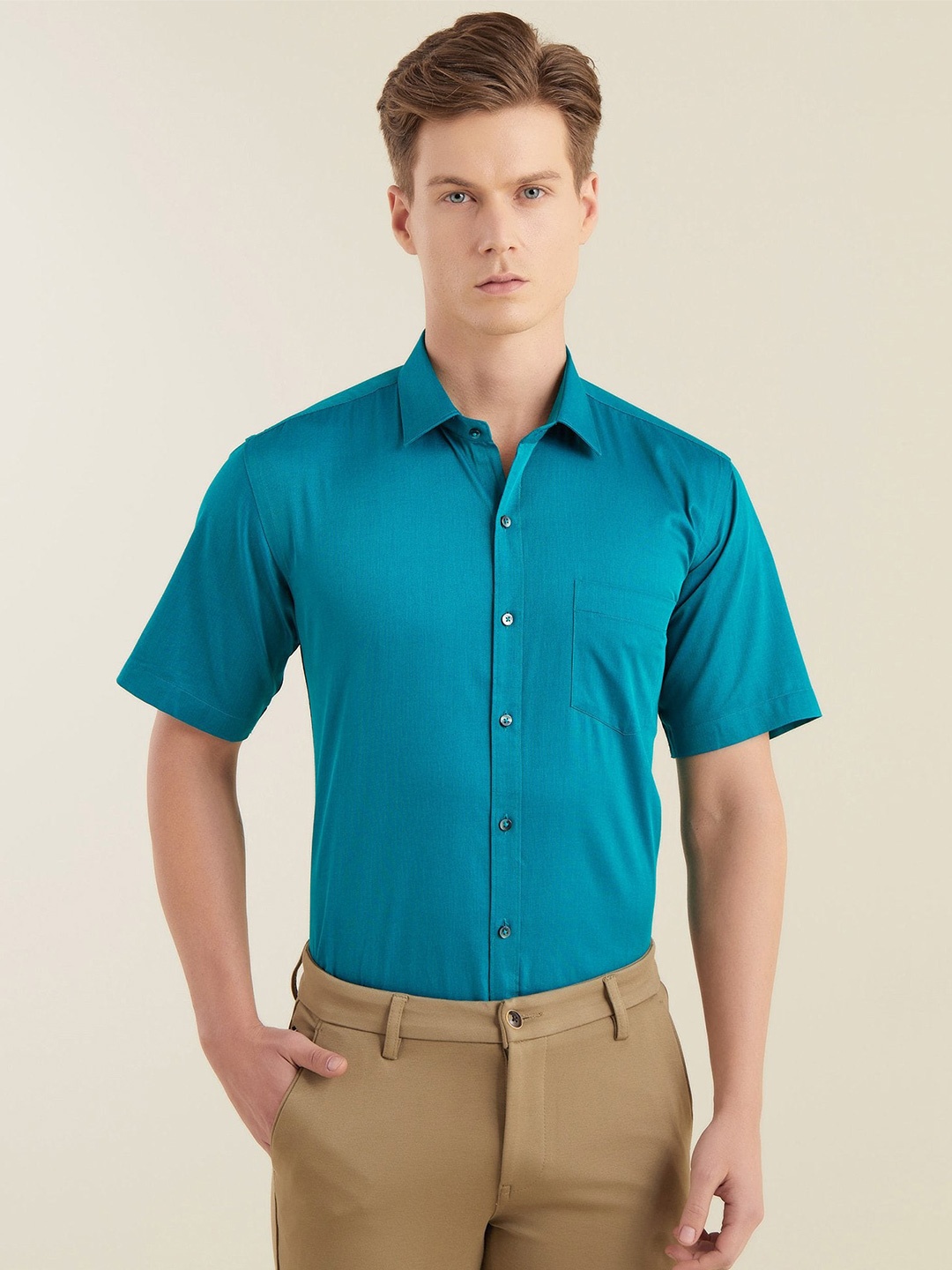 

Stori Men Slim Fit Opaque Formal Shirt, Green