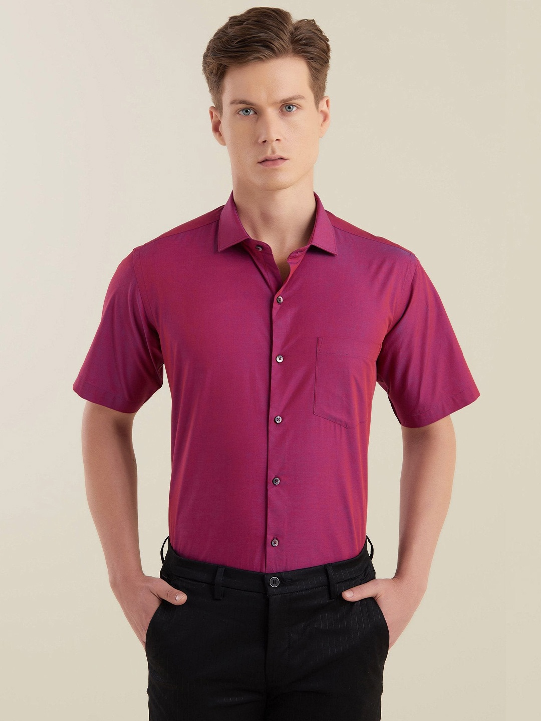 Stori Men Slim Fit Opaque Formal Shirt, Maroon