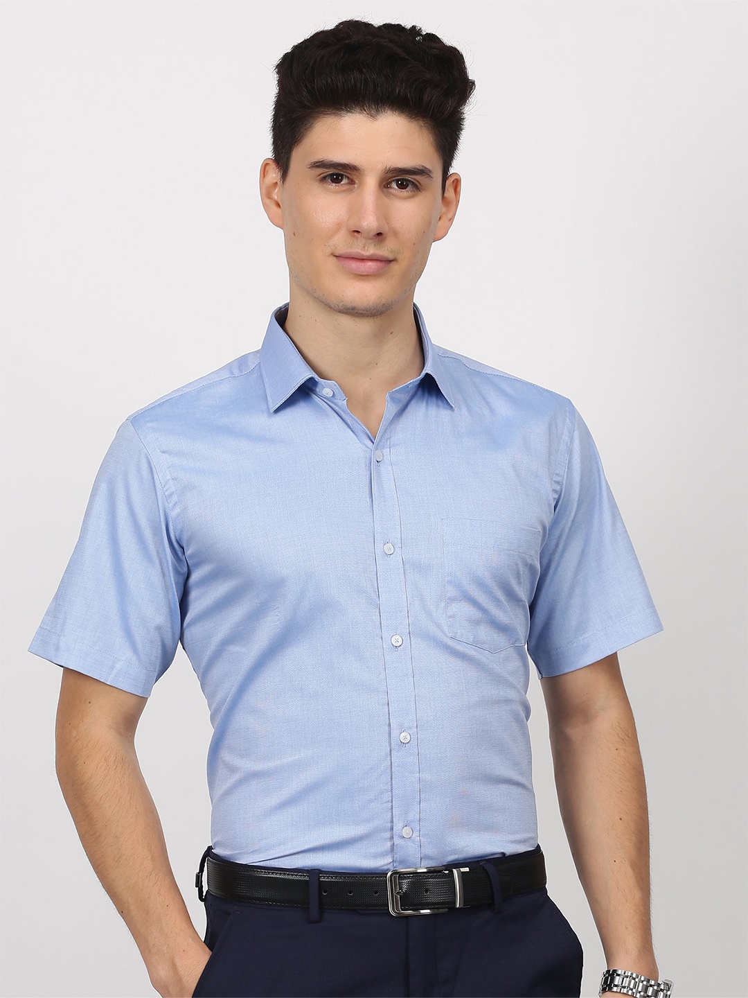 

Stori Spread Collar Slim Fit Pure Cotton Formal Shirt, Blue