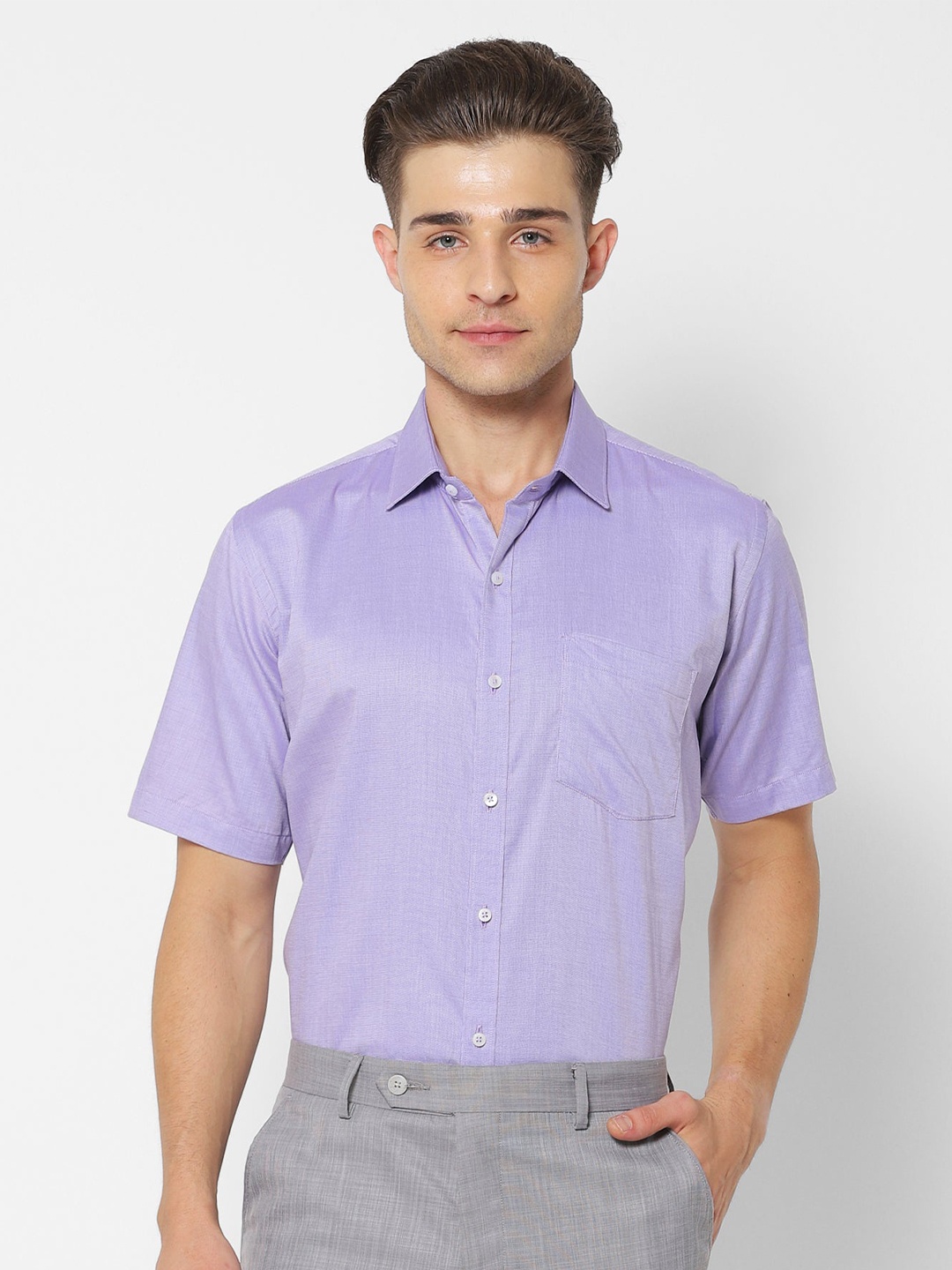 

Stori Spread Collar Cotton Slim Fit Formal Shirt, Purple