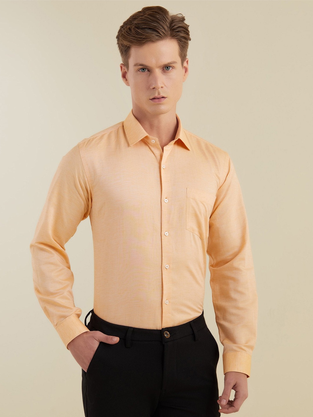 

Stori Men Slim Fit Opaque Formal Shirt, Orange