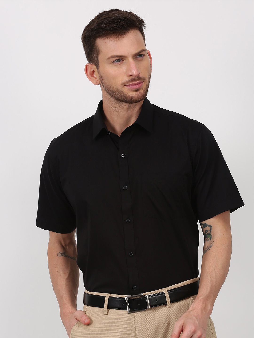 

Stori Spread Collar Slim Fit Cotton Formal Shirt, Black