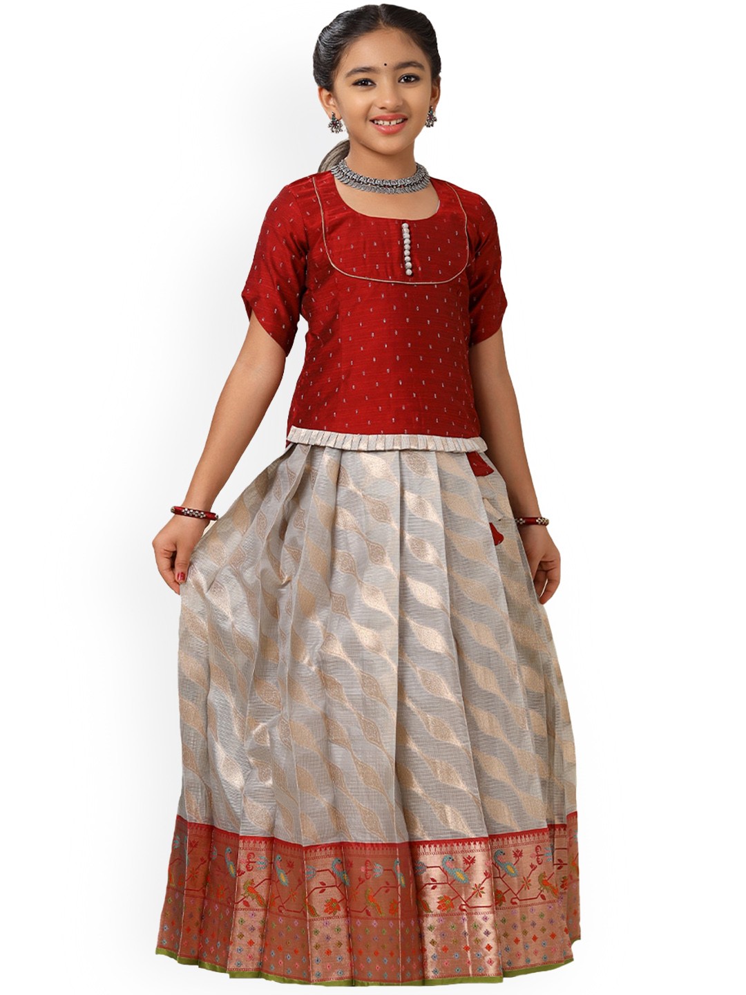 

SHIVANGI clothing Girls Woven-Design Silk Lehenga Choli, Grey