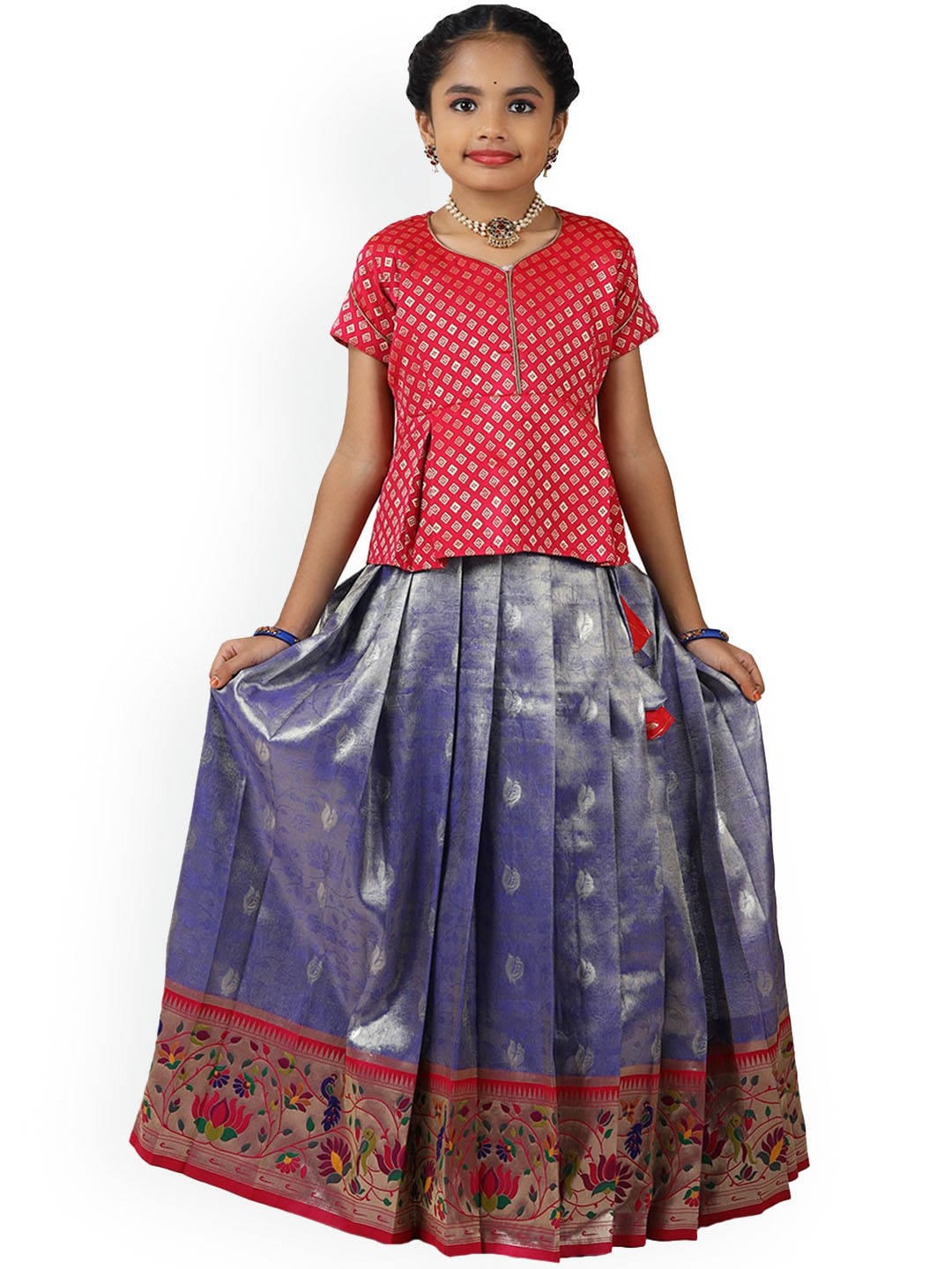 

SHIVANGI clothing Girls Woven-Design Silk Lehenga Choli, Blue