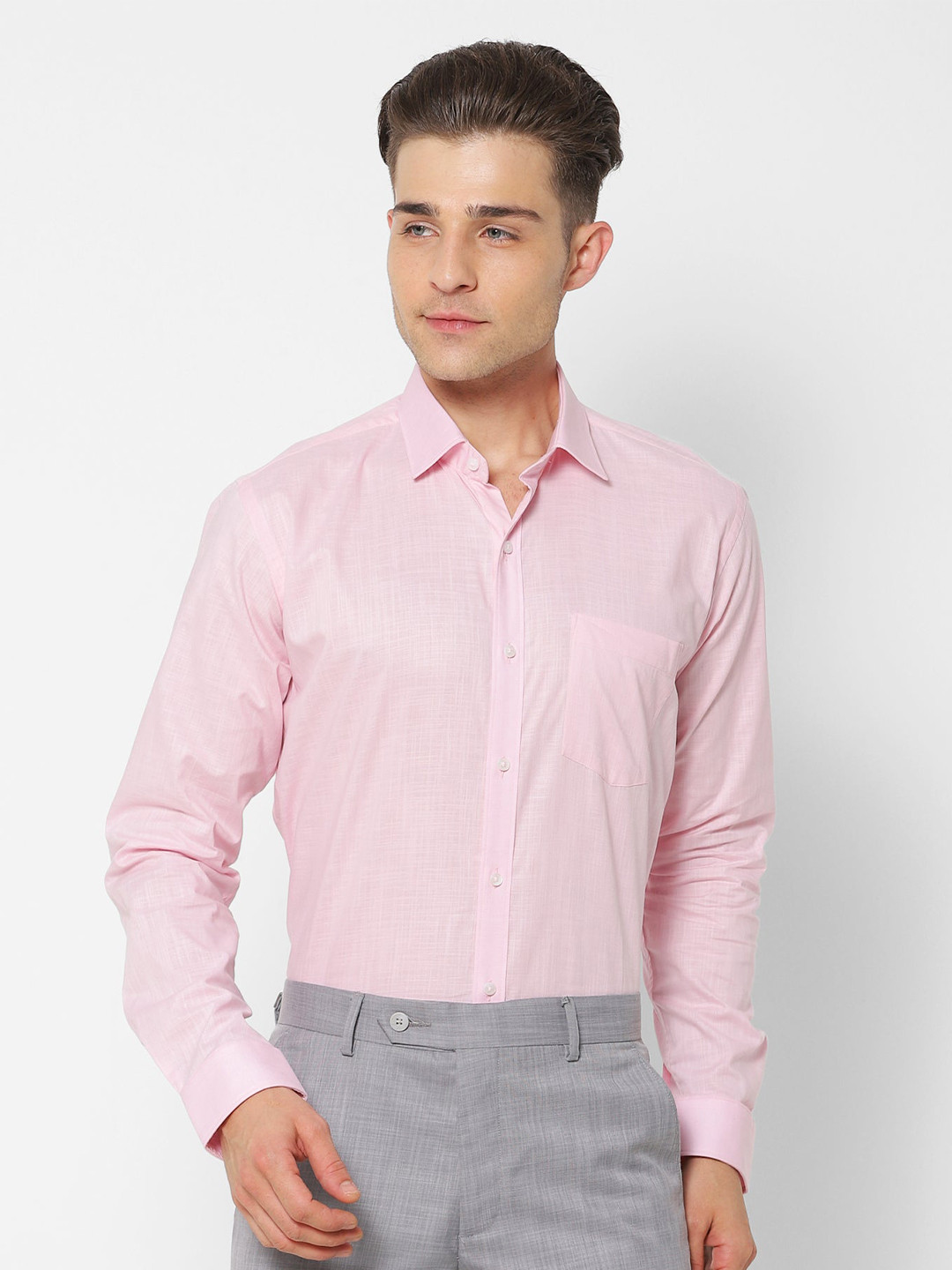 

Stori Spread Collar Long Sleeves Slim Fit Cotton Striped Formal Shirt, Pink