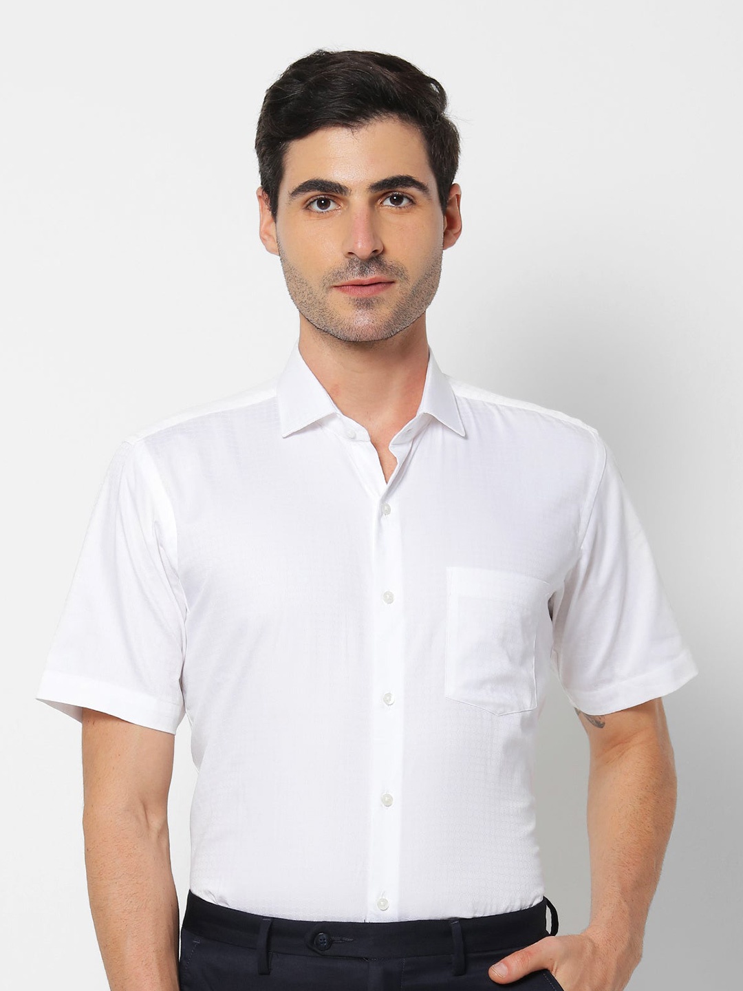 

Stori Slim Fit Spread Collar Short Sleeve Cotton Formal Shirt, White