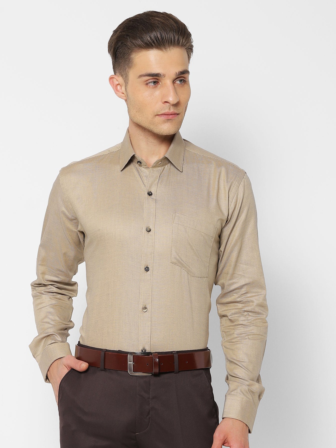 

Stori Slim Fit Spread Collar Long Sleeves Cotton Formal Shirt, Yellow