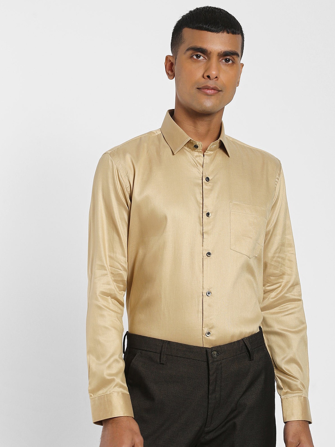 

Stori Slim Fit Spread Collar long Sleeves Cotton Formal Shirt, Khaki