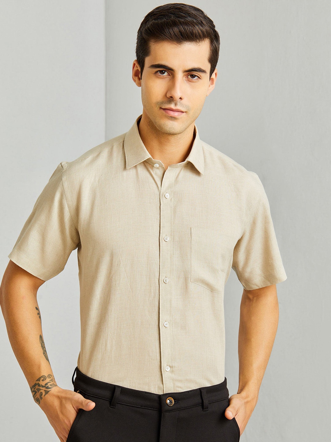 

Stori Men Slim Fit Opaque Formal Shirt, Grey