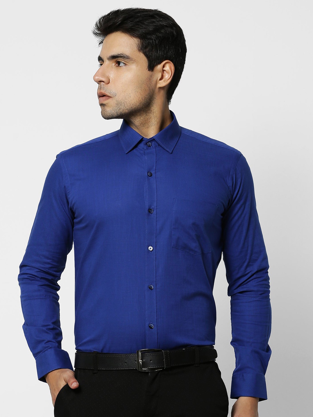 

Stori Spread Collar long Sleeves Slim Fit Cotton Formal Shirt, Blue
