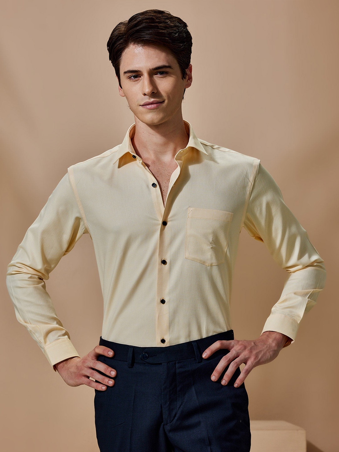 

Stori Slim Fit Spread Collar Long Sleeves Cotton Formal Shirt, Yellow