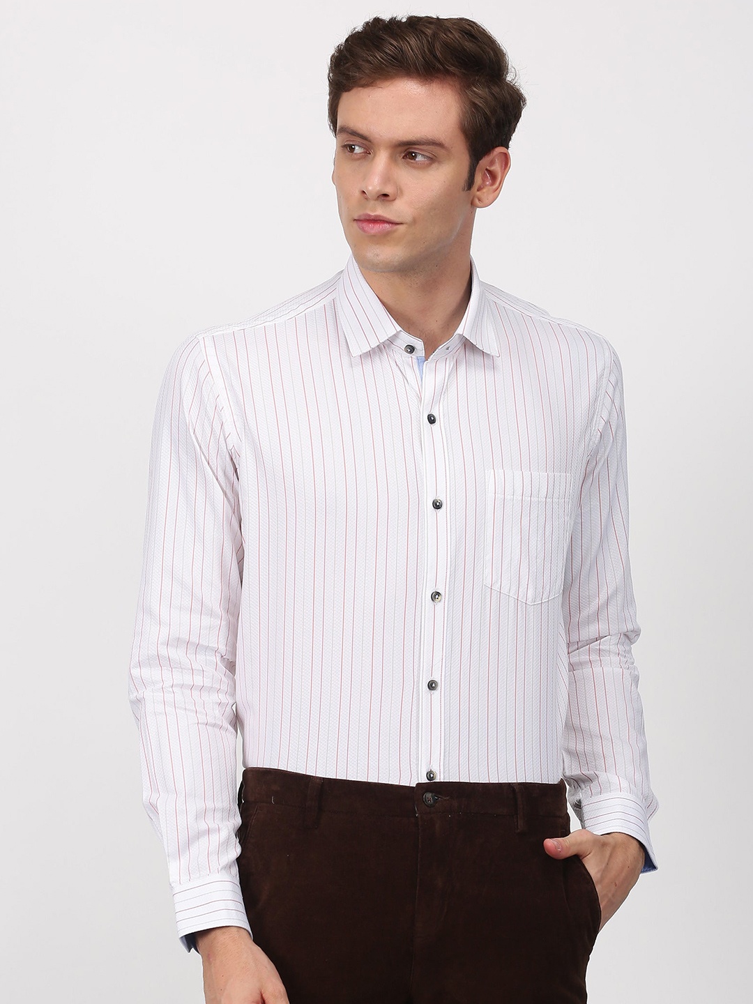 

Stori Striped Slim Fit Pure Cotton Casual Shirt, Orange