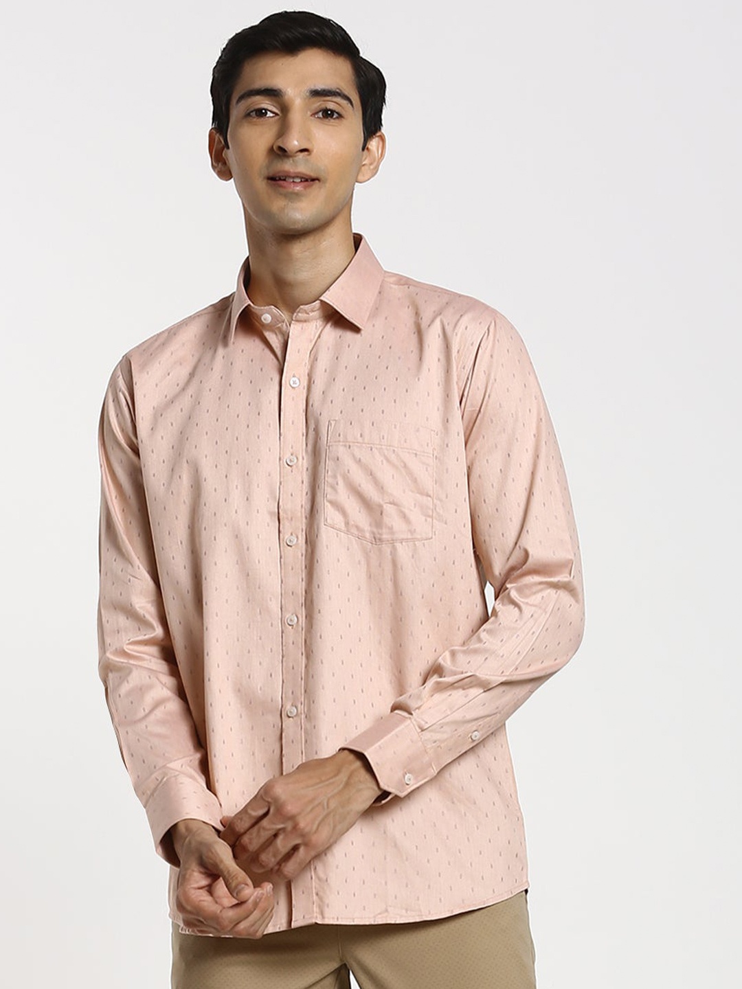 

Stori Printed Slim Fit Pure Cotton Casual Shirt, Orange