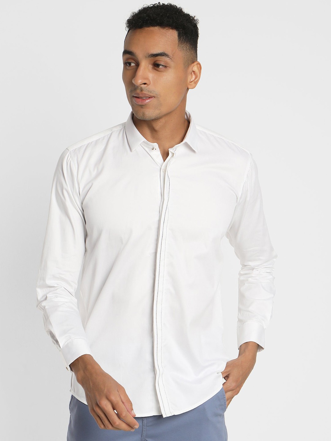 

Stori Slim Fit Spread Collar Pure Cotton Party Shirt, White