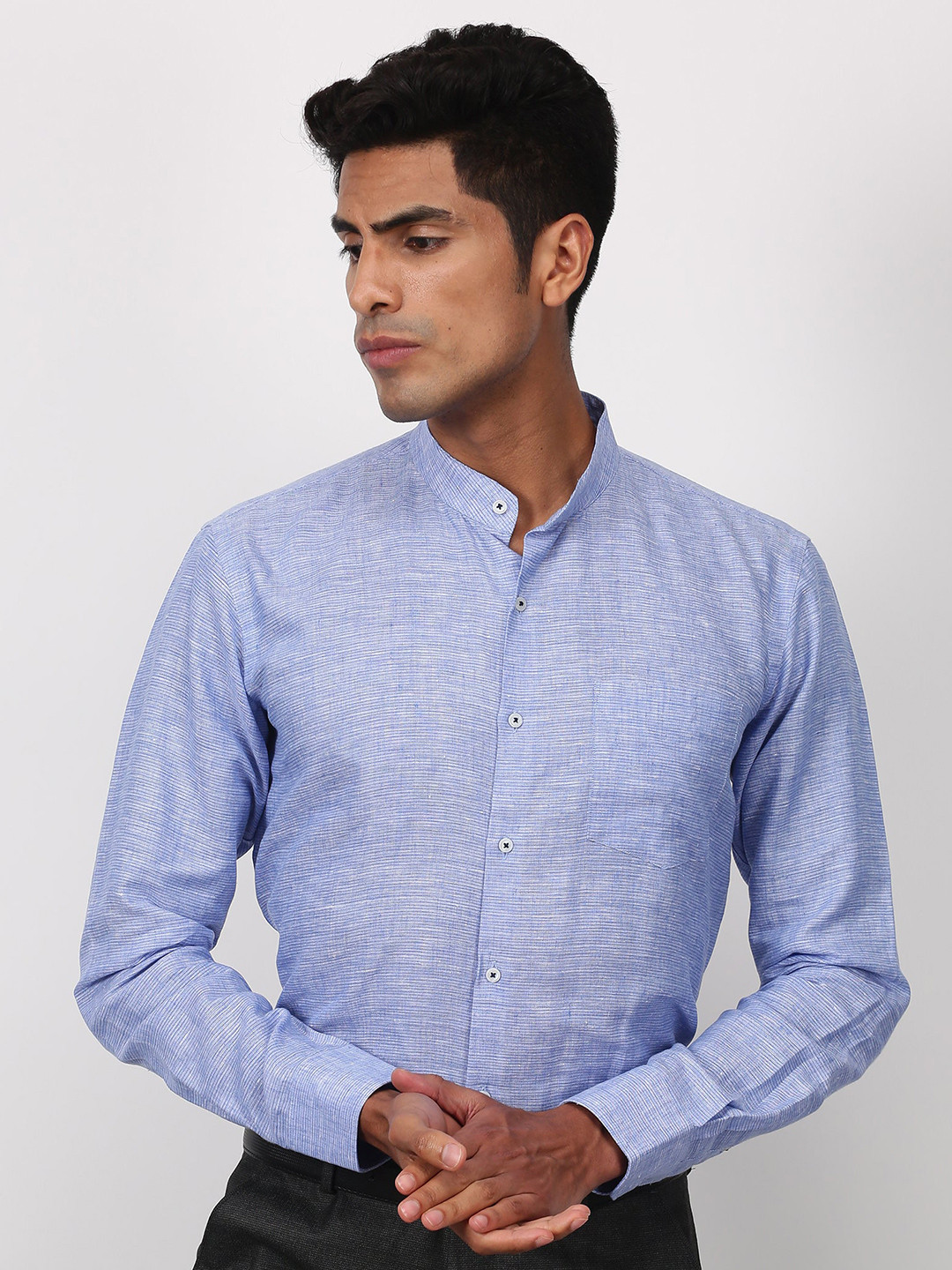 

Stori Self Design Slim Fit Pure Linen Formal Shirt, Blue