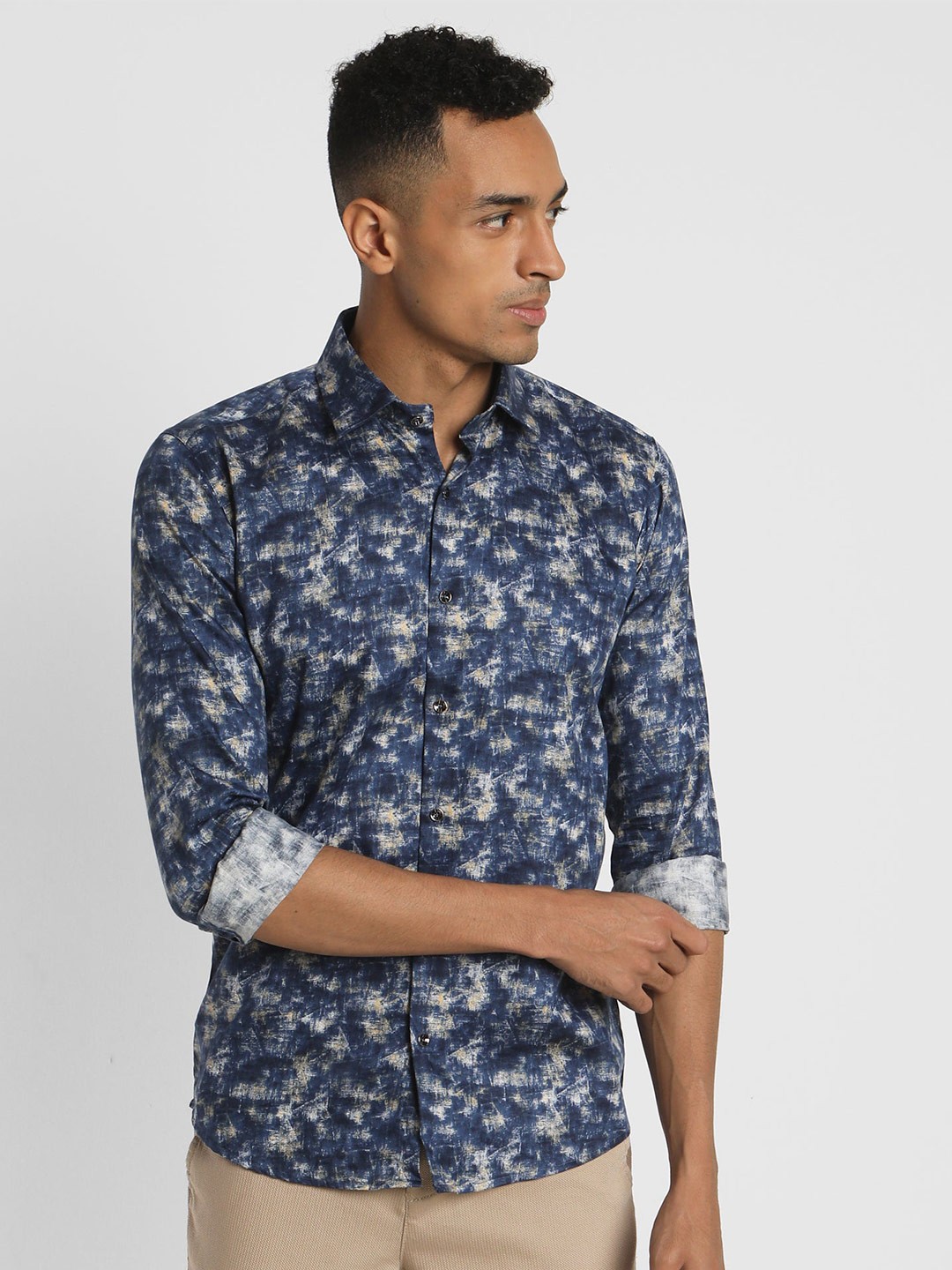 

Stori Abstract Printed Slim Fit Pure Cotton Party Shirt, Blue