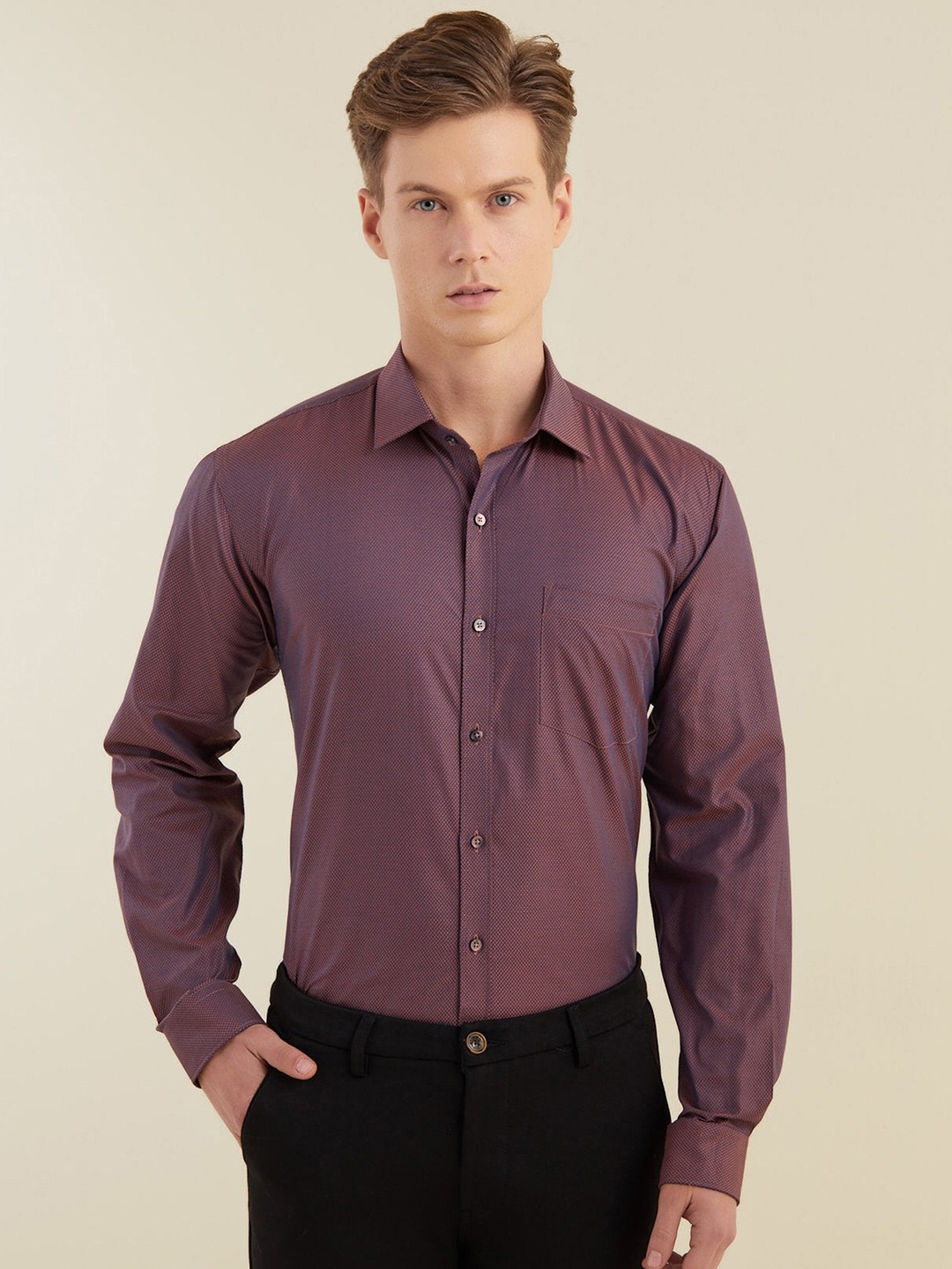 Stori Men Slim Fit Opaque Formal Shirt, Brown