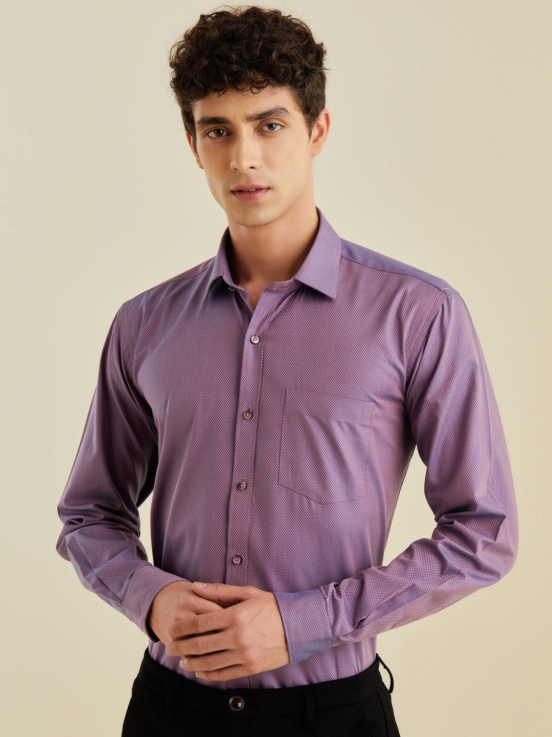 

Stori Men Slim Fit Opaque Formal Shirt, Pink