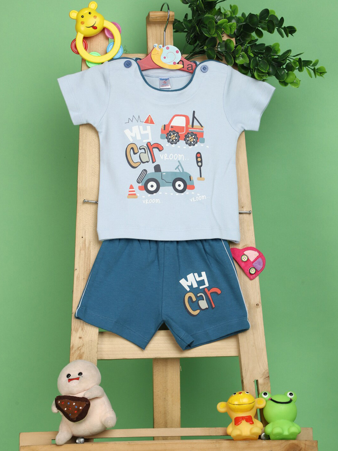 

V-Mart Infants Printed Pure Cotton T-Shirt With Shorts, Blue