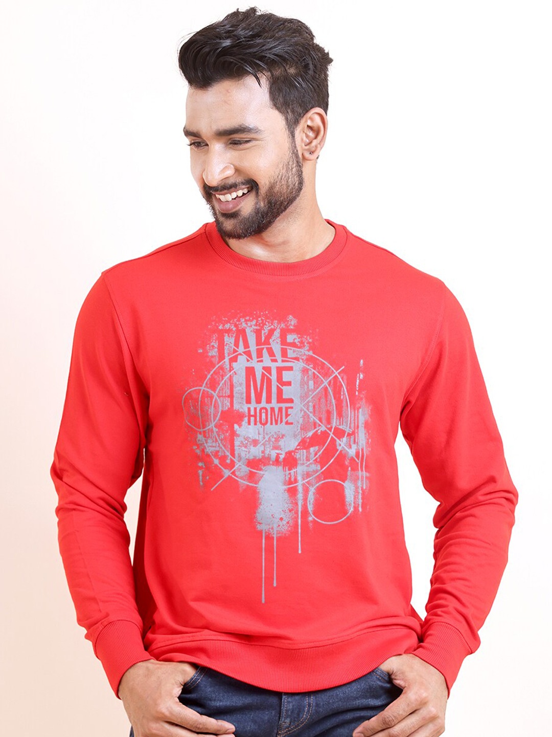 

berry blues Graphic Printed Round Neck Cotton Pullover Ribbed Sweatshirt, Red
