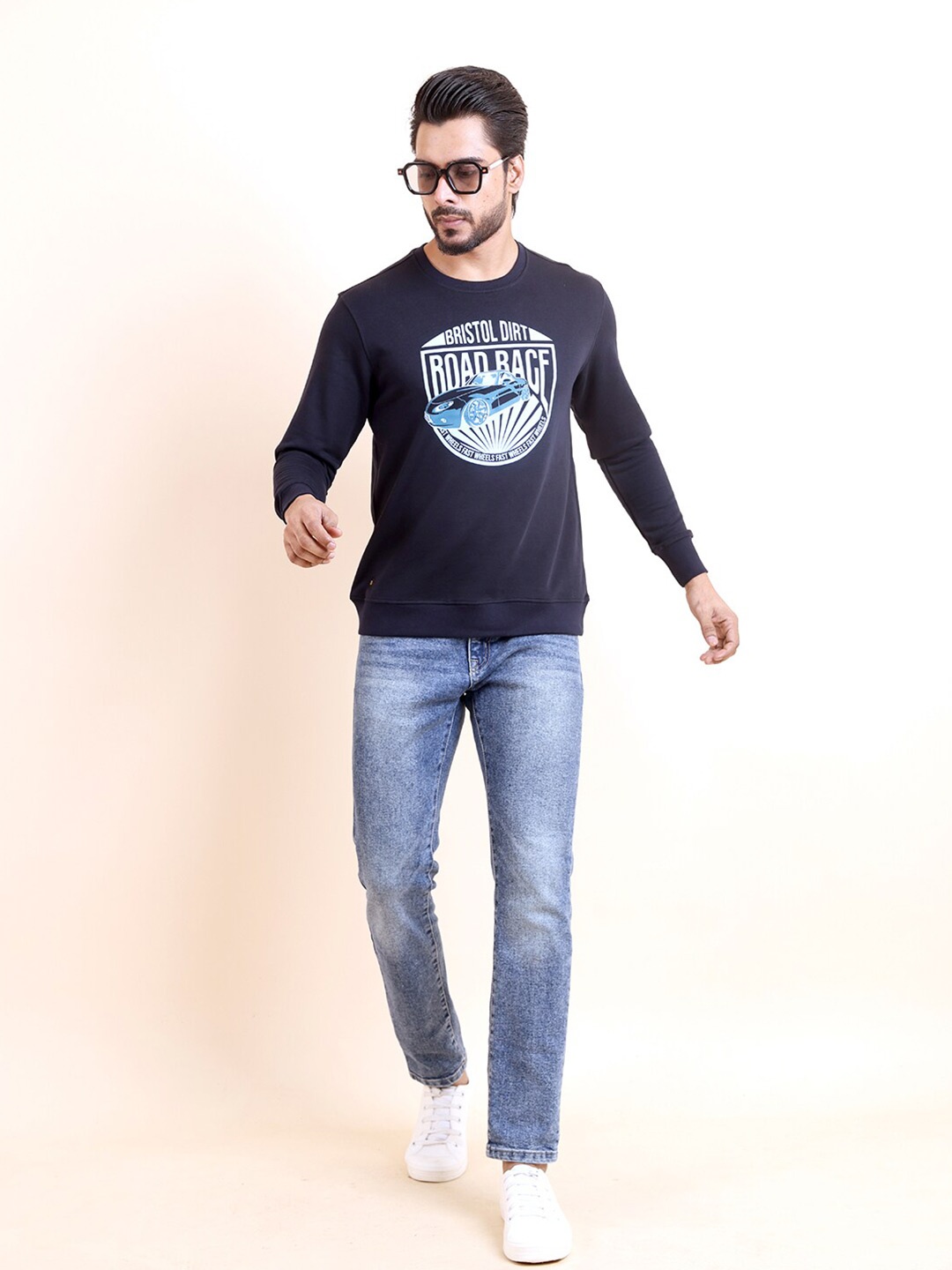 

berry blues Graphic Printed Round Neck Cotton Sweatshirt, Blue