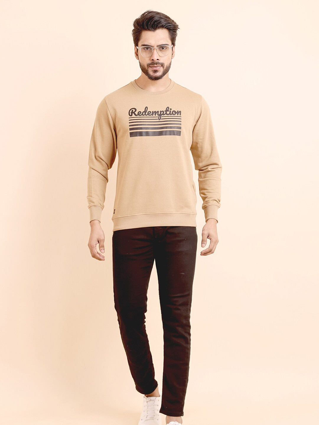 

berry blues Typography Printed Round Neck Cotton Sweatshirt, Brown