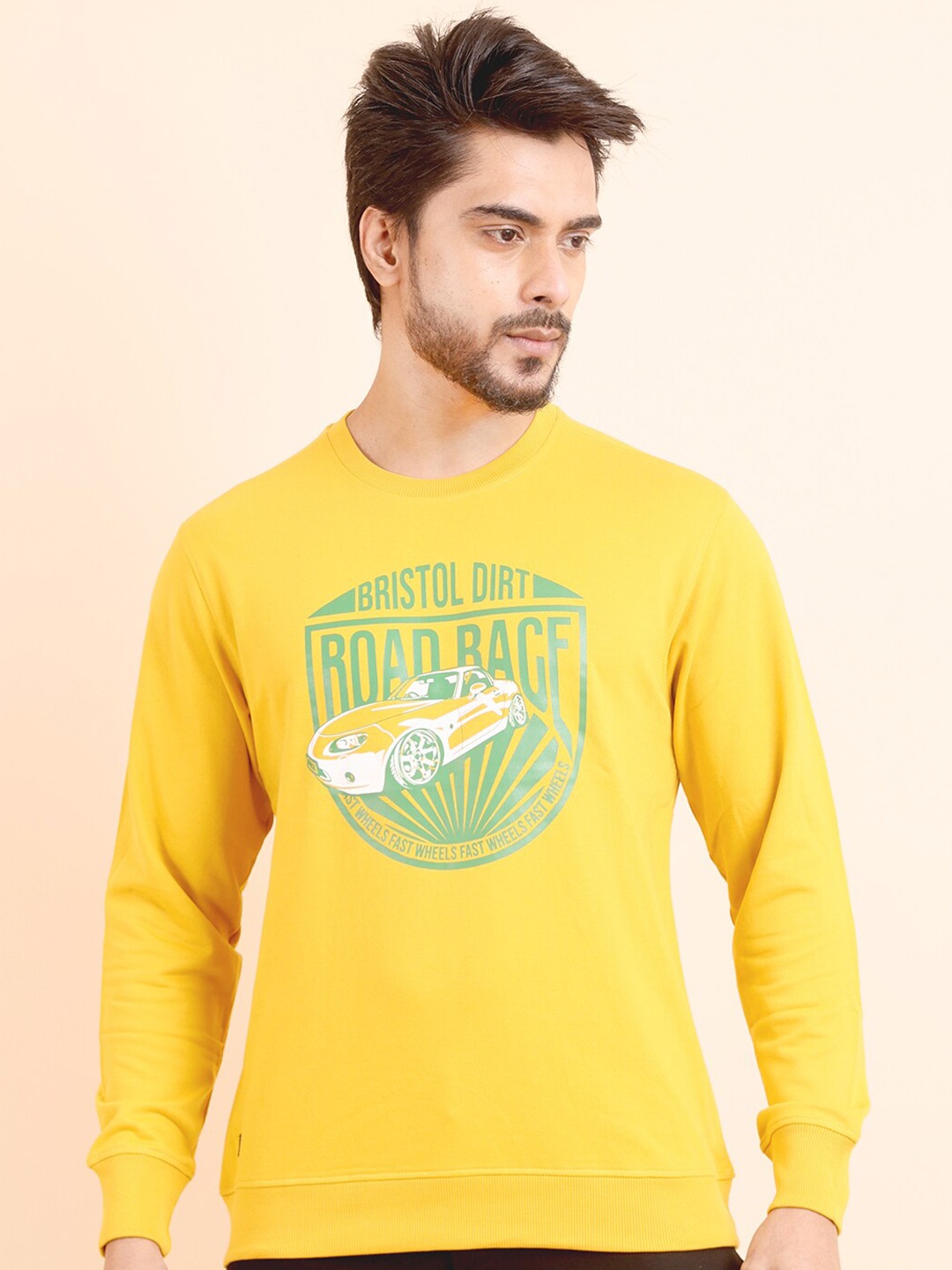 

berry blues Graphic Printed Cotton Pullover Straight Sweatshirt, Yellow