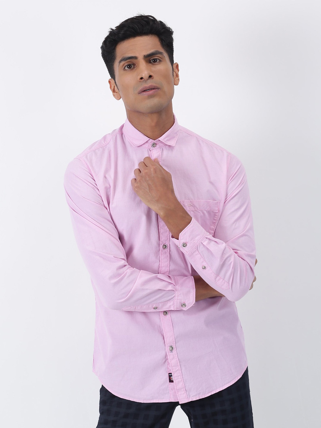 

Red Flame Striped Cotton Casual Shirt, Pink