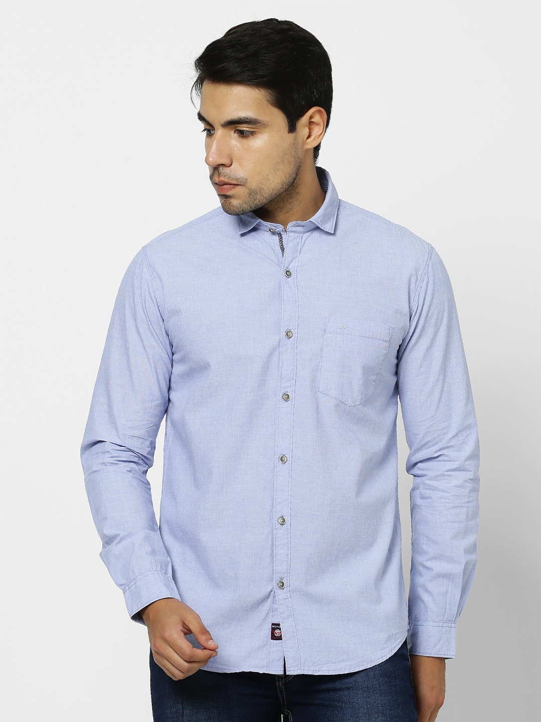 

Red Flame Spread Collar Cotton Casual Shirt, Blue