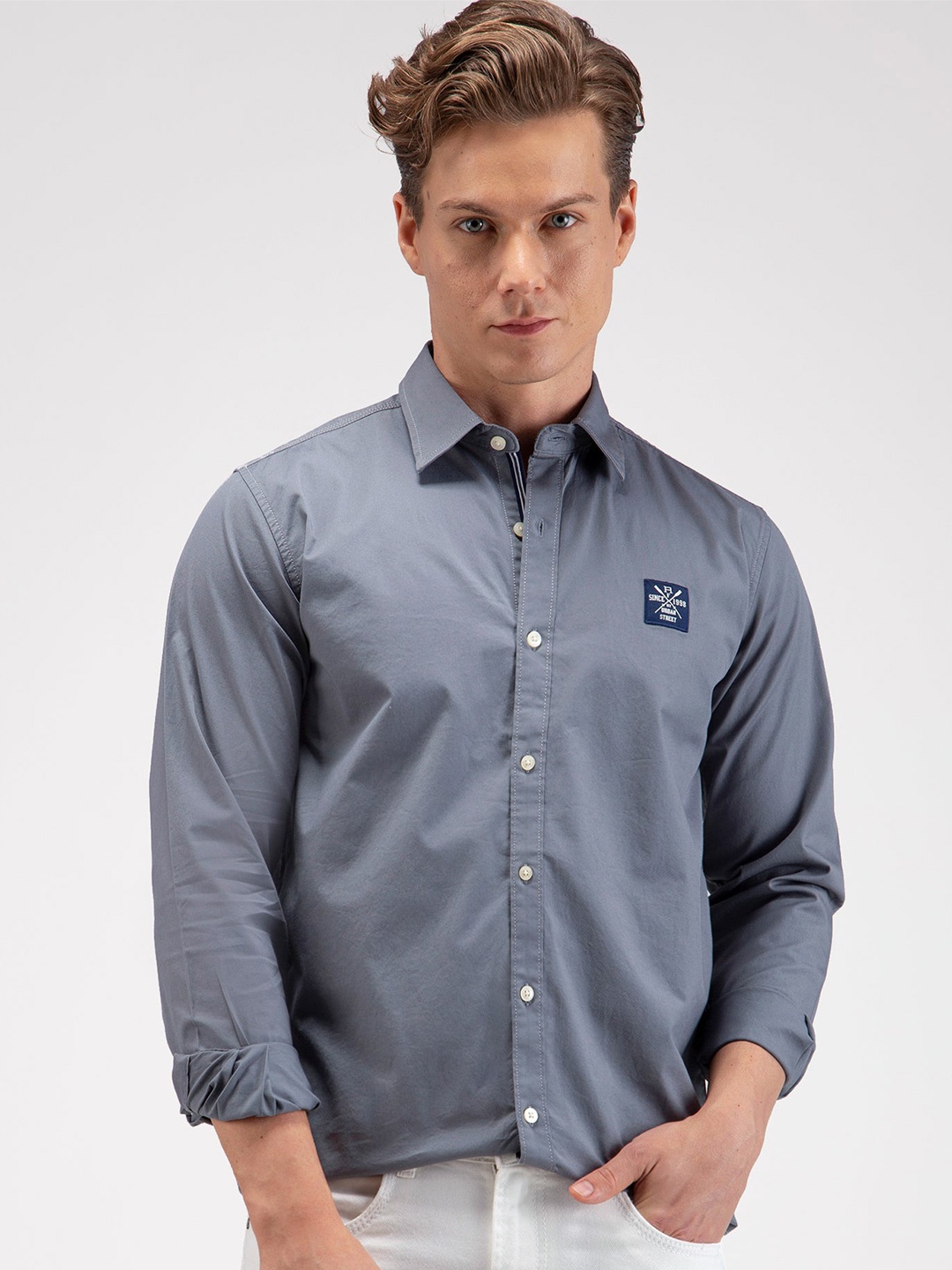 

Red Flame Cotton Casual Shirt, Grey
