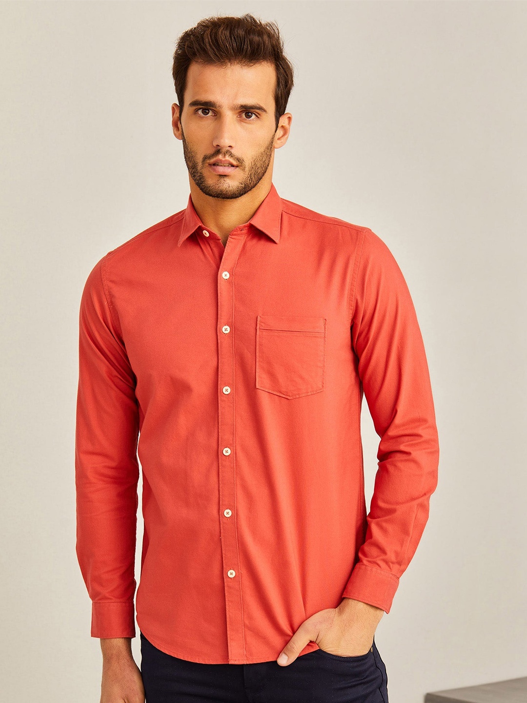 

Red Flame Cotton Oxford Casual Shirt