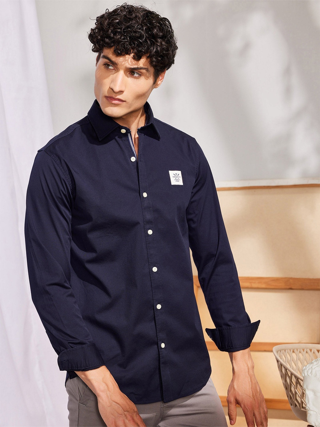 

Red Flame Men Opaque Casual Shirt, Navy blue