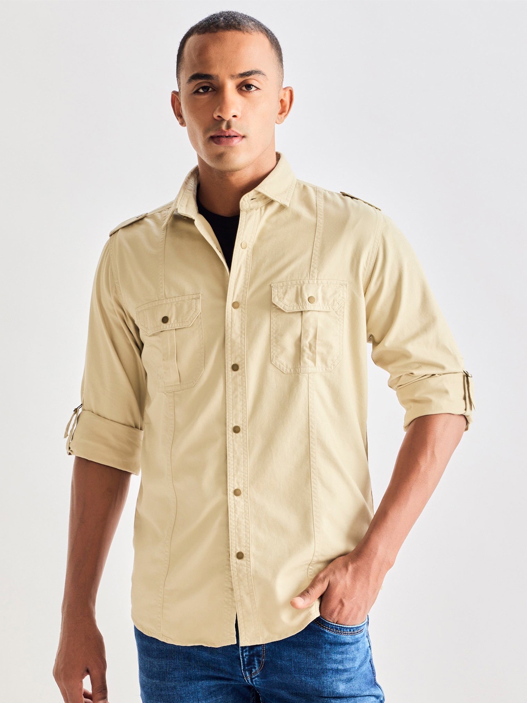 

Red Flame Men Opaque Casual Shirt, Cream