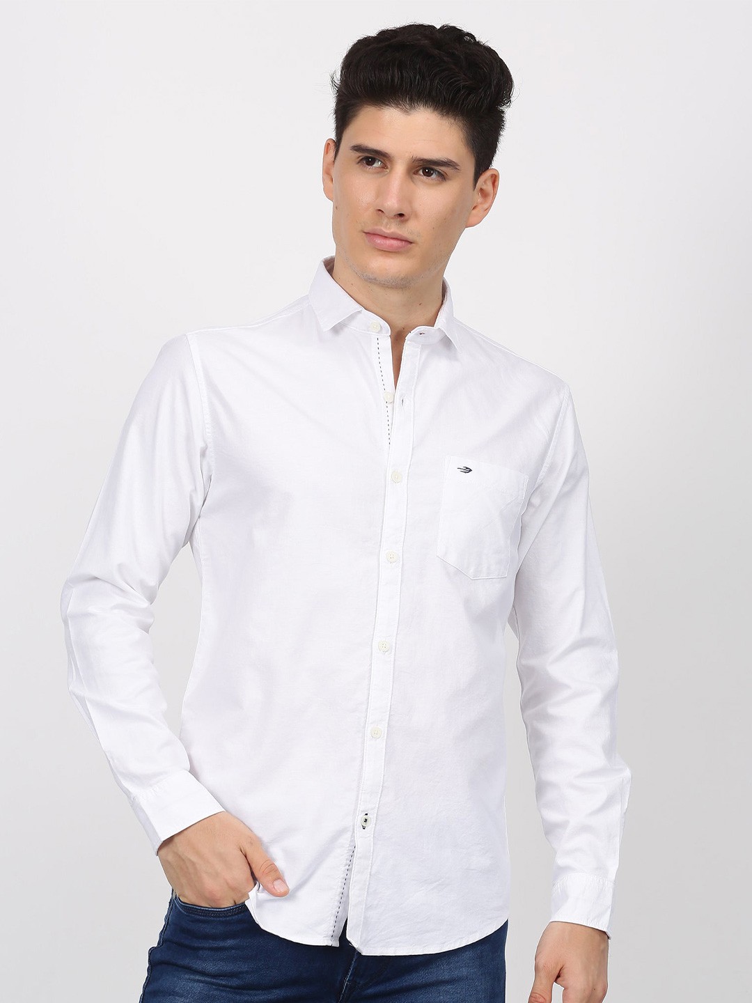 

Red Flame Spread Collar Casual Shirt, White