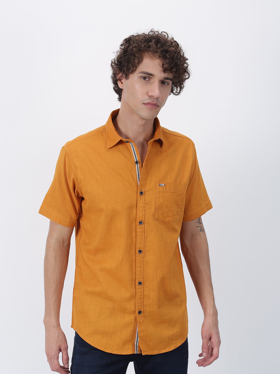 

Red Flame Short Sleeve Pure Cotton Casual Shirt, Yellow