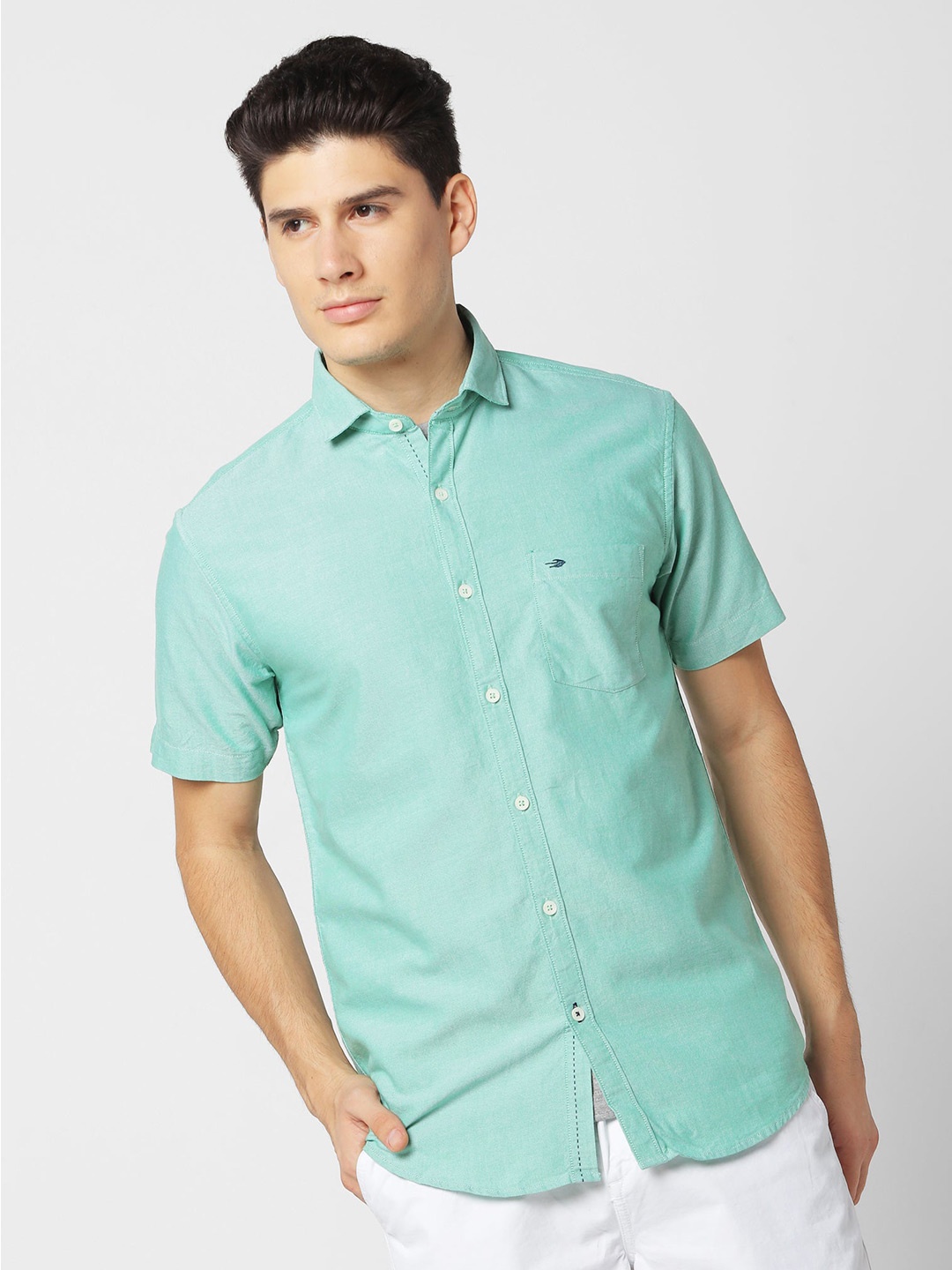 

Red Flame Spread Collar Pure Cotton Casual Shirt, Green