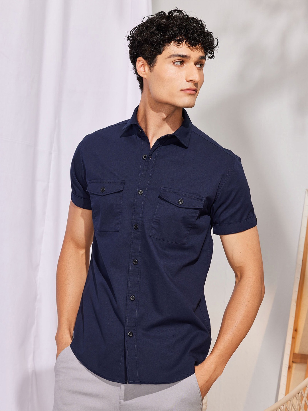 

Red Flame Men Opaque Casual Shirt, Navy blue