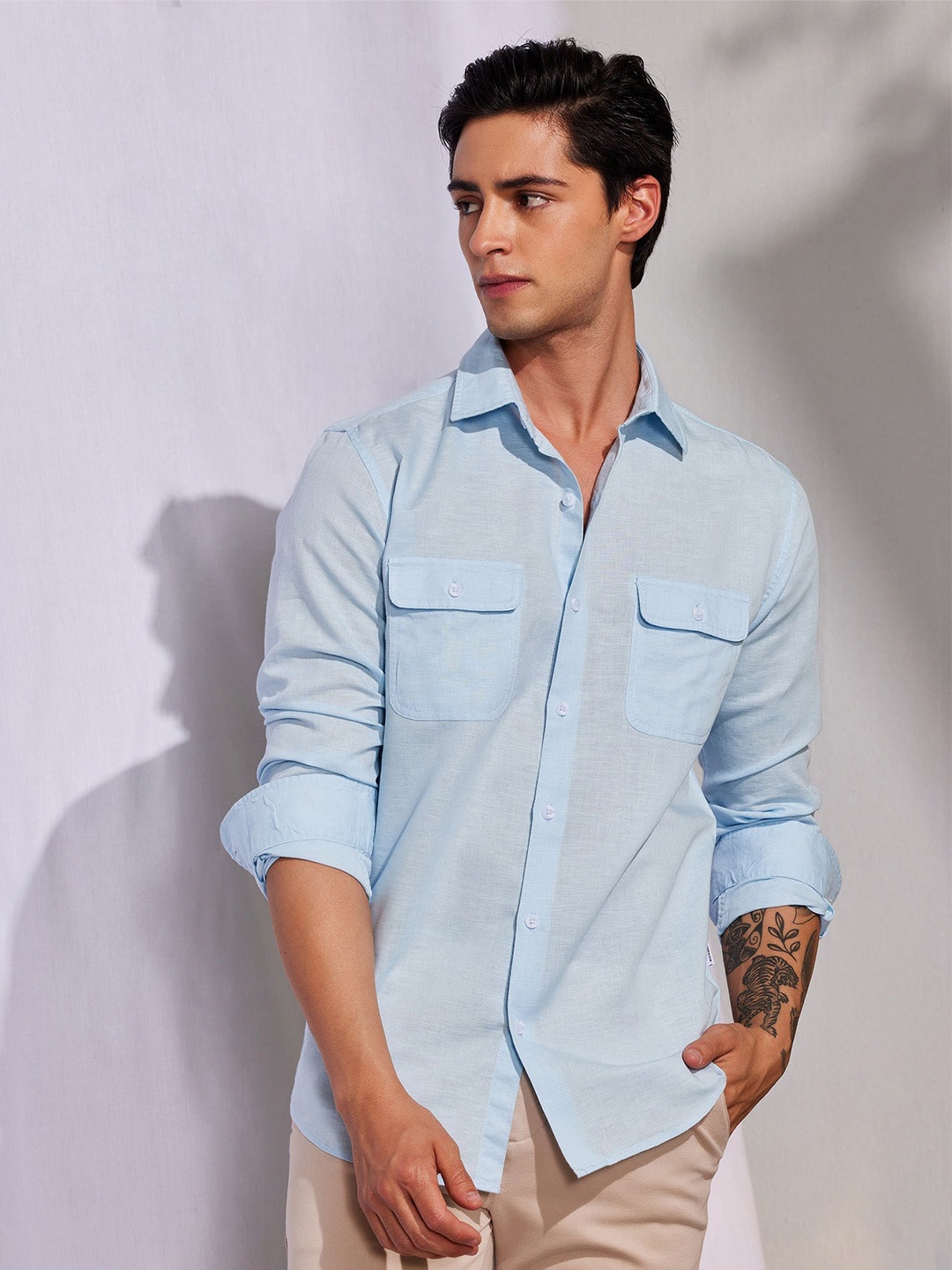 

Red Flame Cotton Regular Fit Striped Casual Shirt, Blue