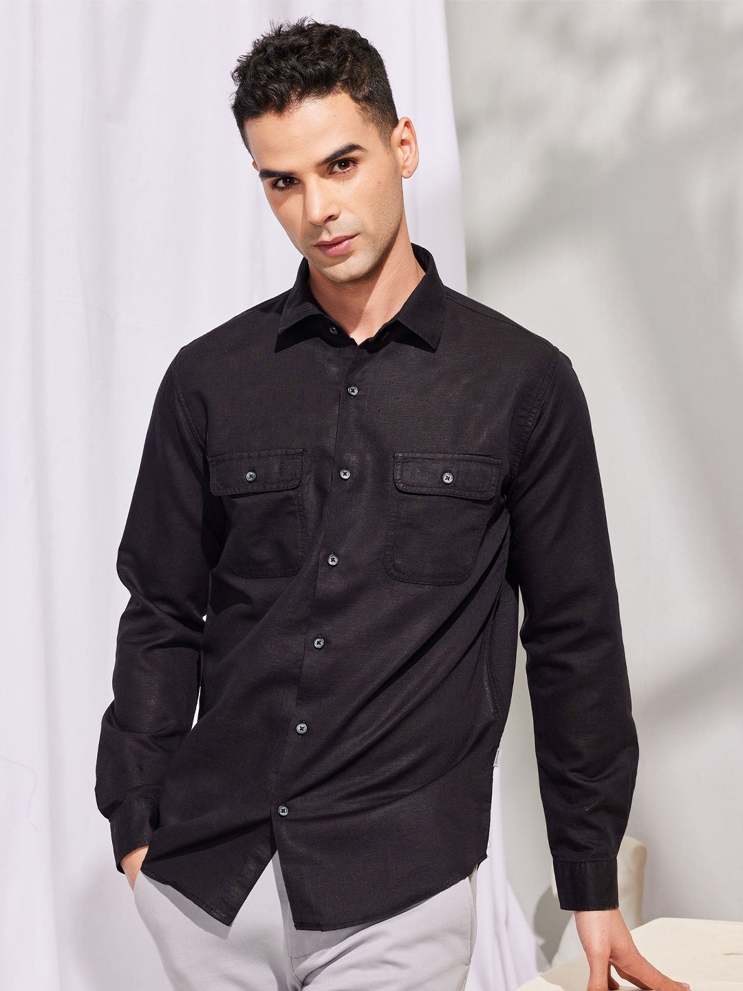 

Red Flame Men Opaque Casual Shirt, Black