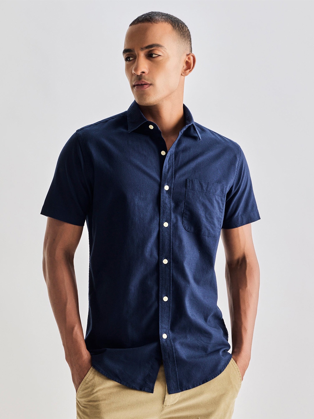 

Red Flame Men Opaque Casual Shirt, Navy blue