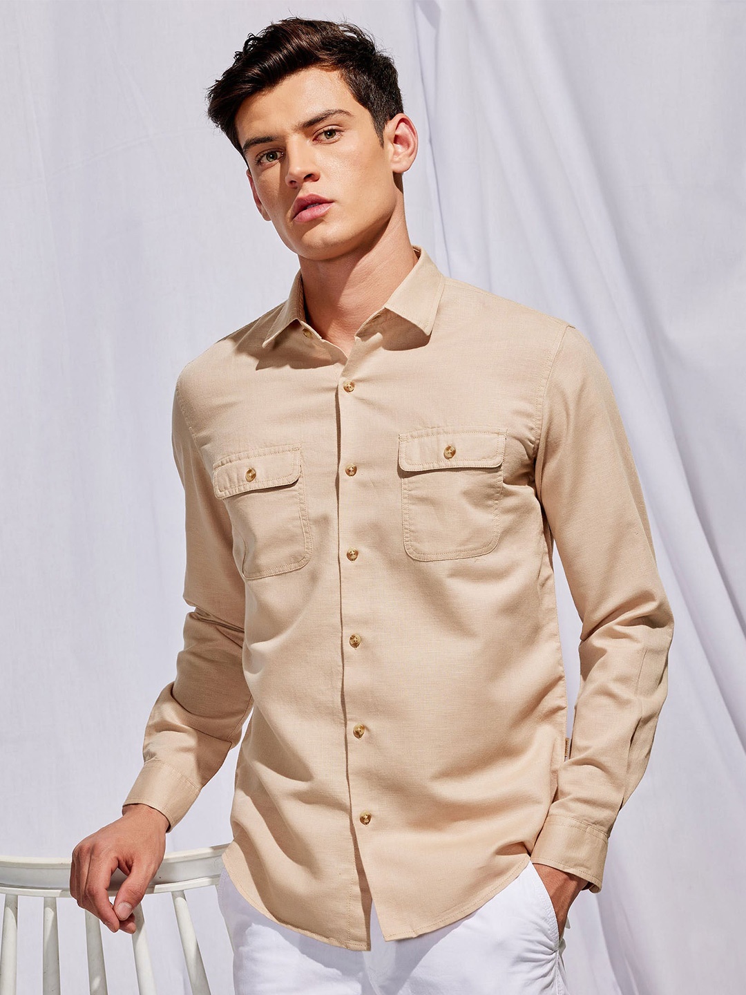 

Red Flame Cotton Casual Shirt, Beige