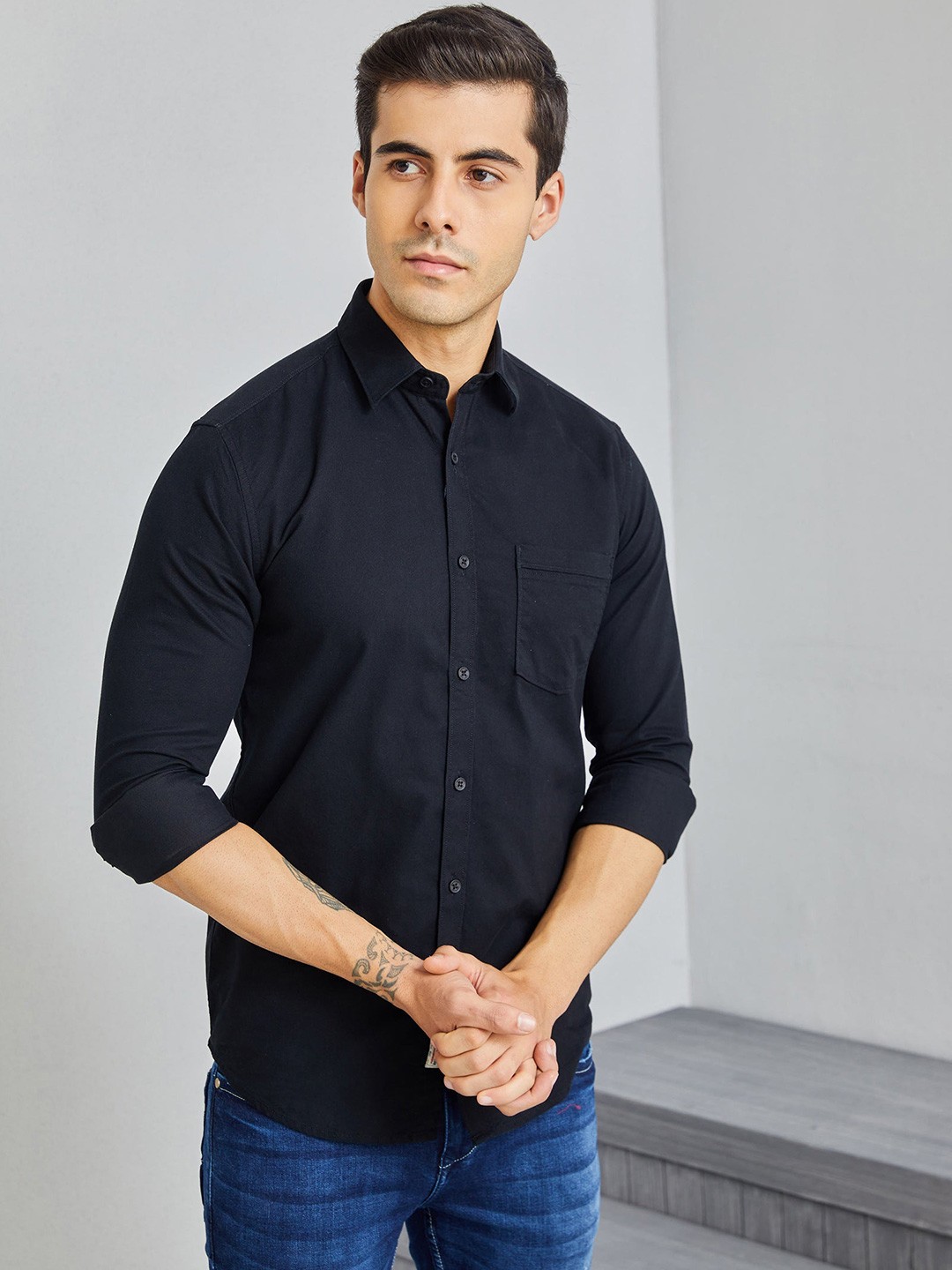 

Red Flame Men Opaque Checked Casual Shirt, Black
