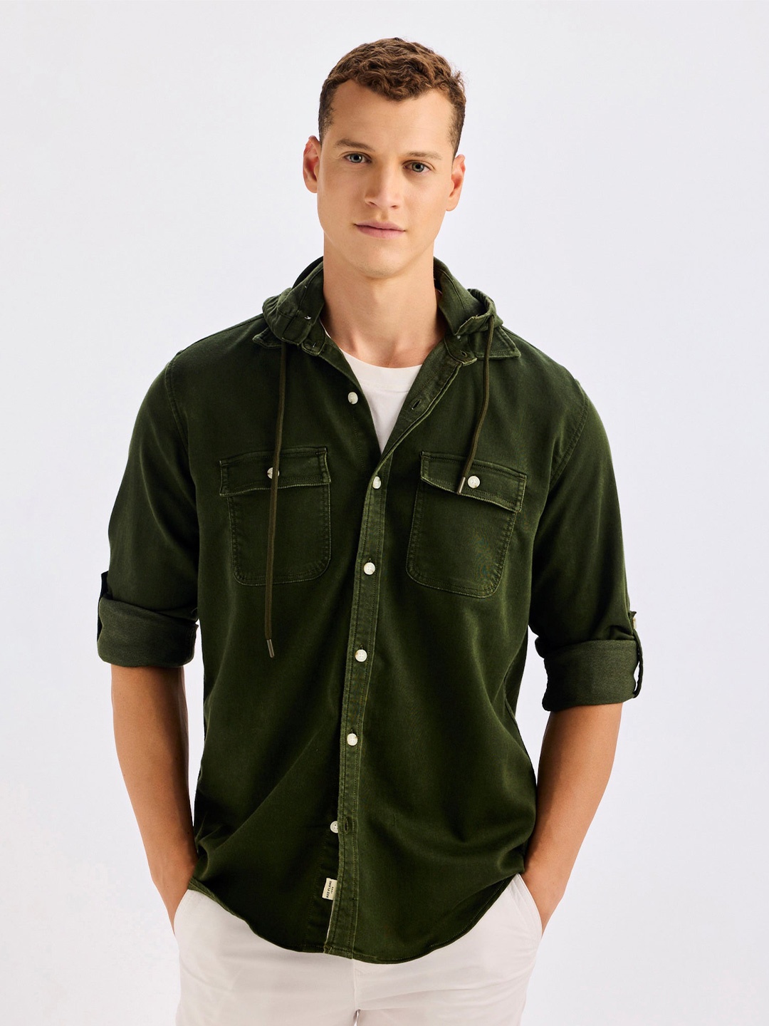 

Red Flame Men Opaque Casual Shirt, Olive