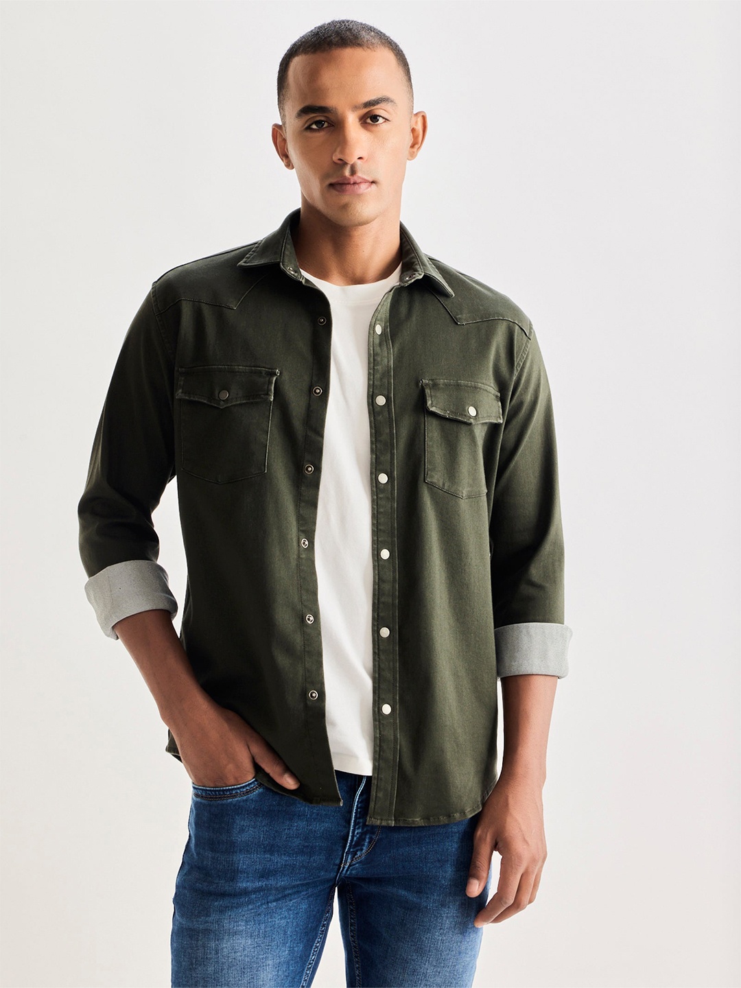 

Red Flame Men Opaque Casual Shirt, Olive