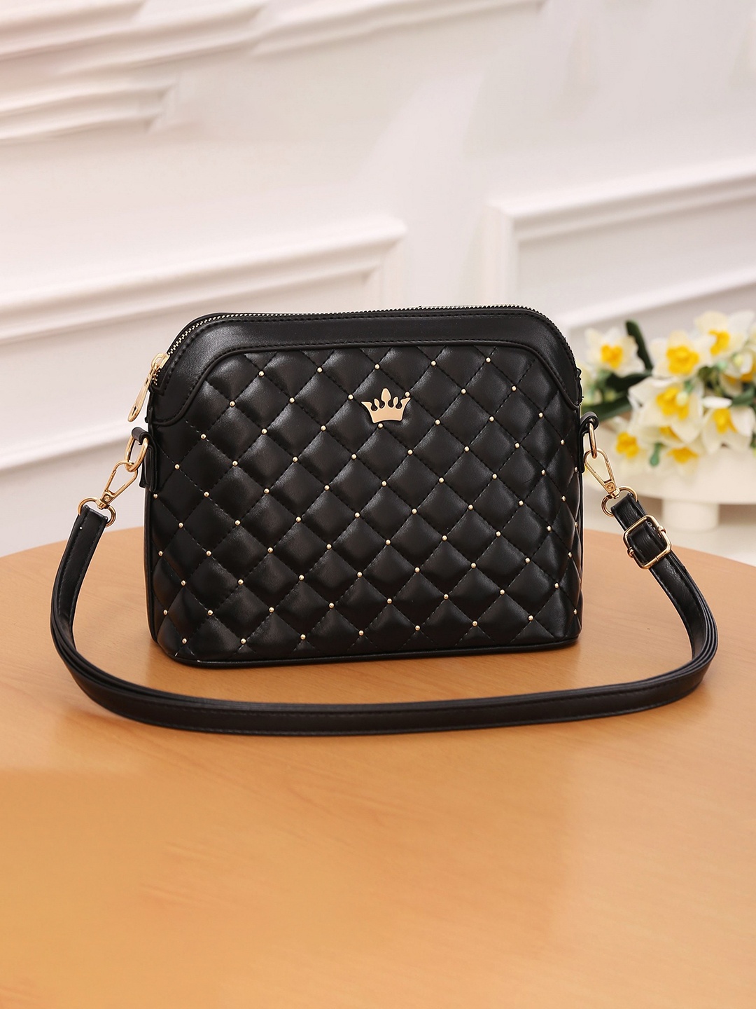 

Diva Dale Structured Sling Bag with Quilted Details, Black
