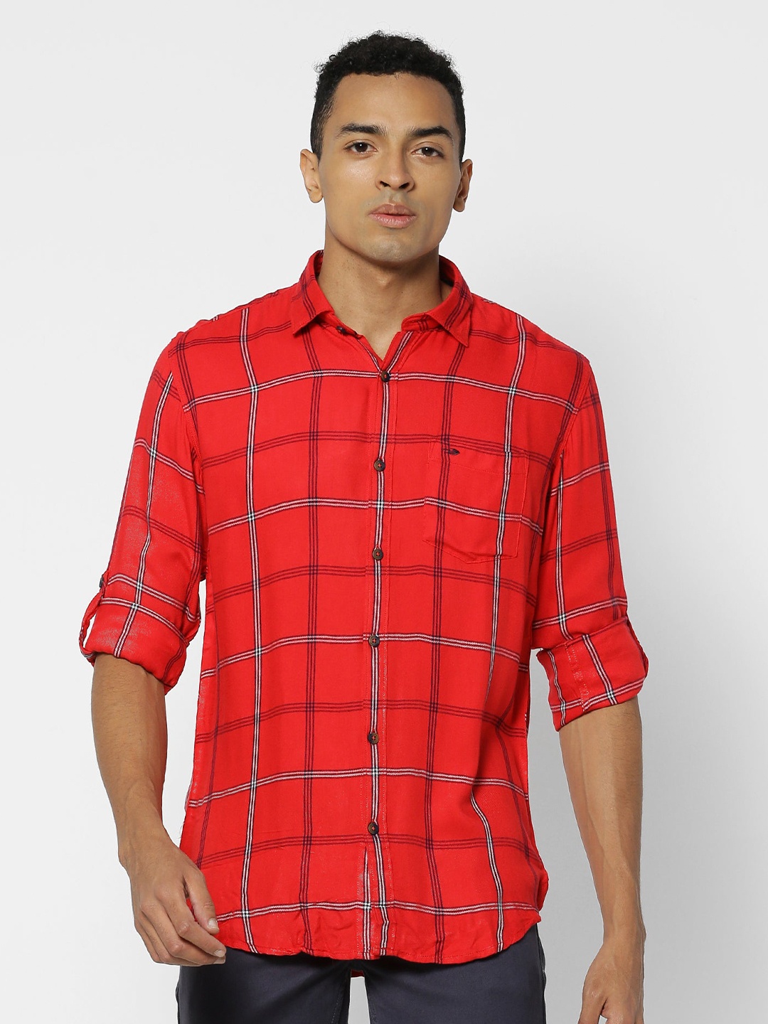 

Red Flame Windowpane Checks Regular Fit Casual Shirt