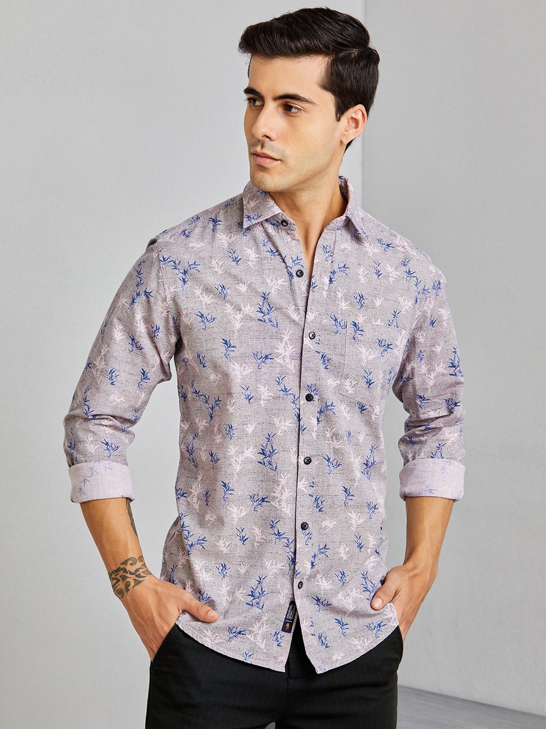 

Red Flame Men Floral Opaque Printed Casual Shirt, Pink