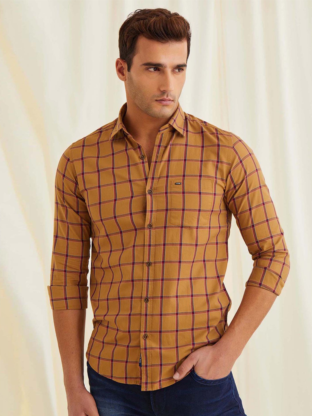 

Red Flame Men Tartan Checks Opaque Checked Casual Shirt, Khaki